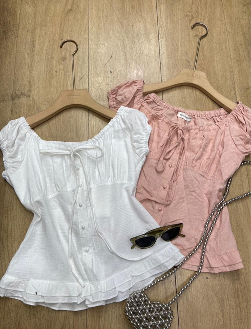 Casual Summer Lace Button Down Off-Shoulder Blouse